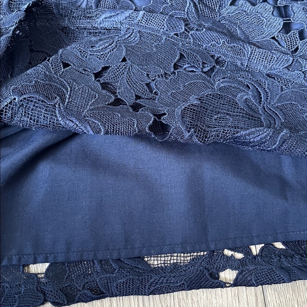 ZARA Guipure Floral Lace Lantern Sleeve Open Back Dress Blue Size Small - Picture 10 of 11